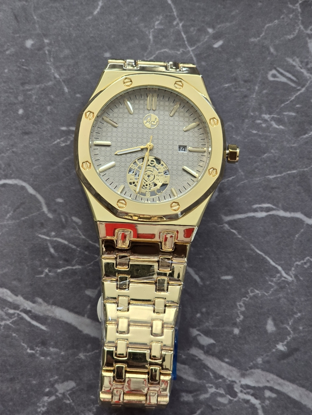Luxury GOLD45mm Case Open Heart  QUARTZ WATCH Stainless Steel Water-Resistant